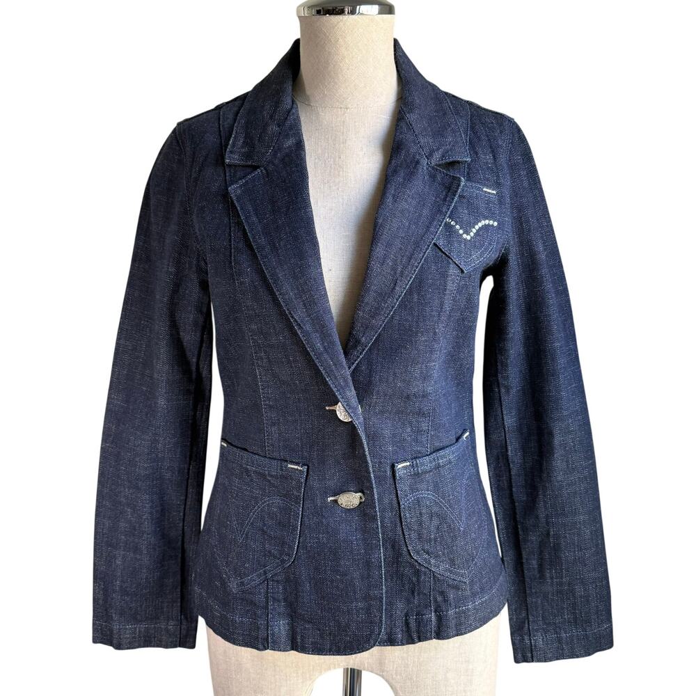 Levi’s Denim Blazer Y2K Vintage Jean Jacket Silver Detail Women’s Small Bling